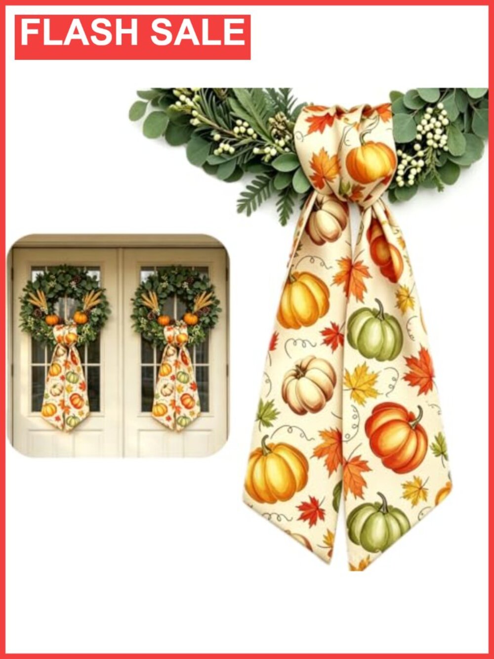 Wreath Sash 2 Pack Polyester Fall Ribbon 4.5 x 56 Inch Thanksgiving Decor